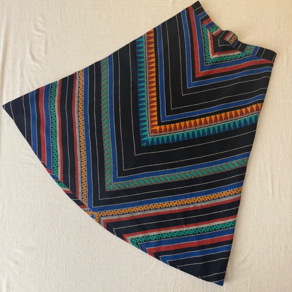 Vintage Southwestern Woven Chevron Stripe A-Line Midi Skirt Black Multi Sm/Md - Picture 6 of 13